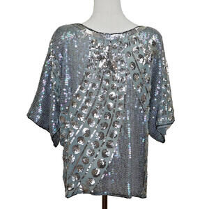 Vintage 1980s Rina Z 100% Silk Top Fully Sequined⭐️